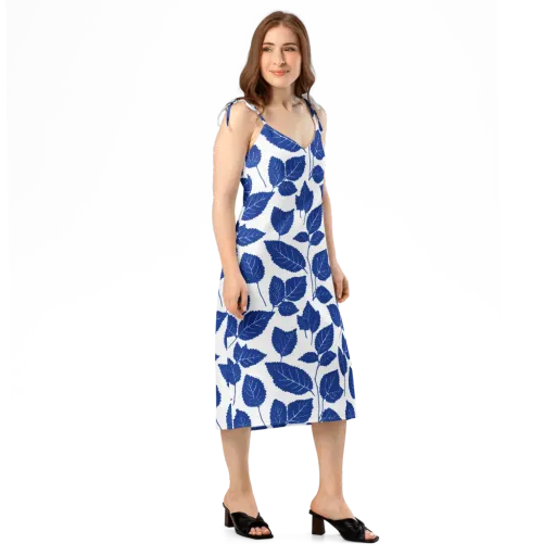 Indigo Leaves on a Slip Dress