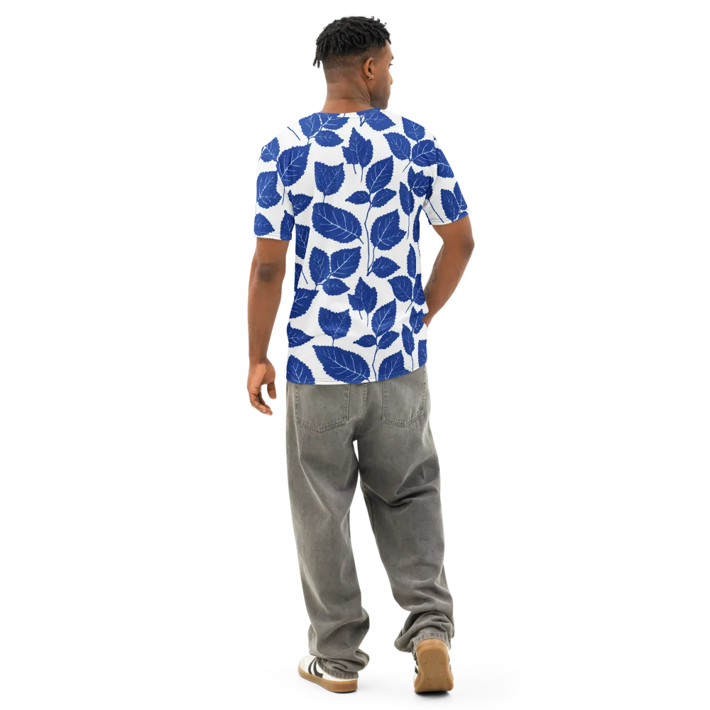 Indigo Leaves on Men's Cotton Crew Neck T-Shirt — Back