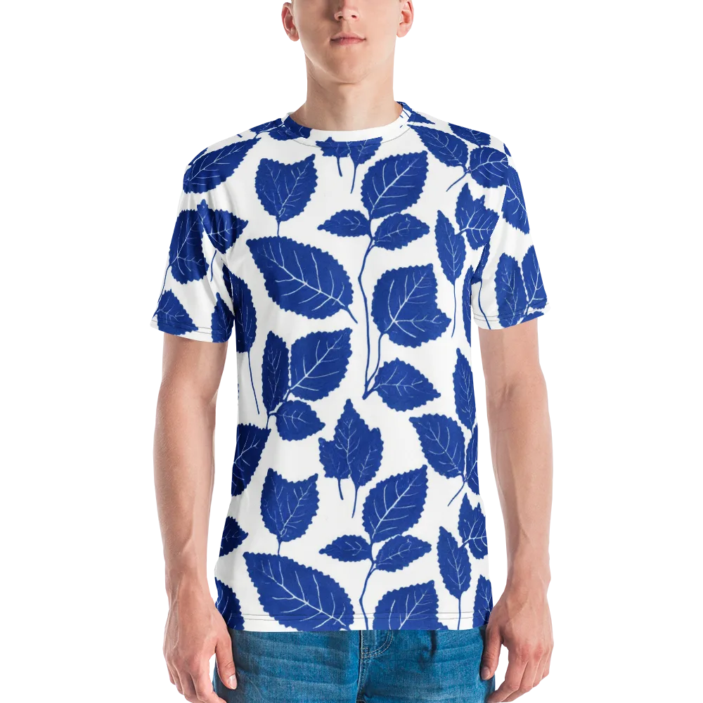 Indigo Leaves on Men's Crew Neck T-Shirt — Front
