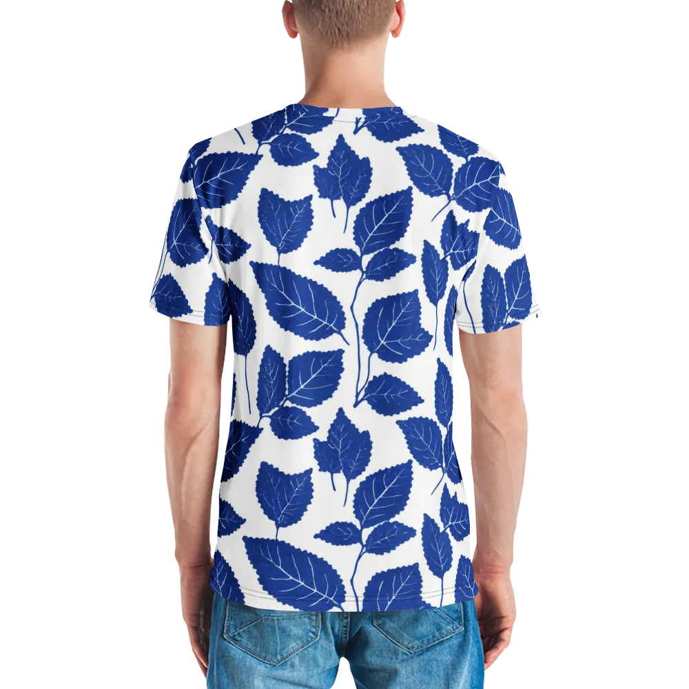 Indigo Leaves on Men's Crew Neck T-Shirt — Back
