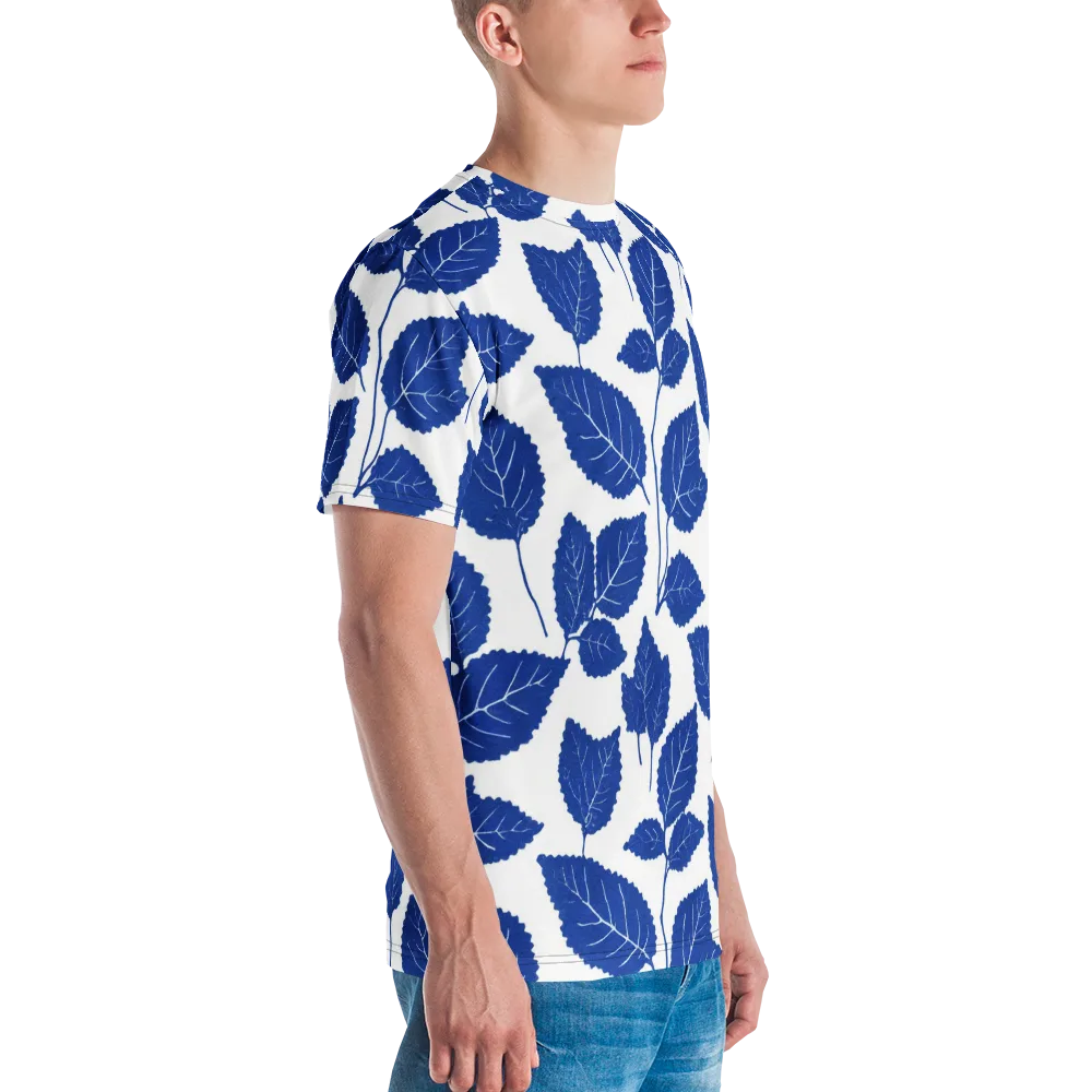 Indigo Leaves on Men's Crew Neck T-Shirt — Right