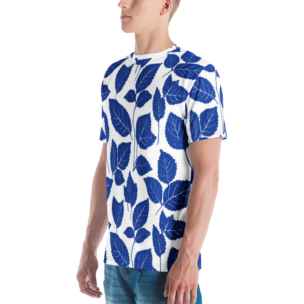 Indigo Leaves on Men's Crew Neck T-Shirt — Left