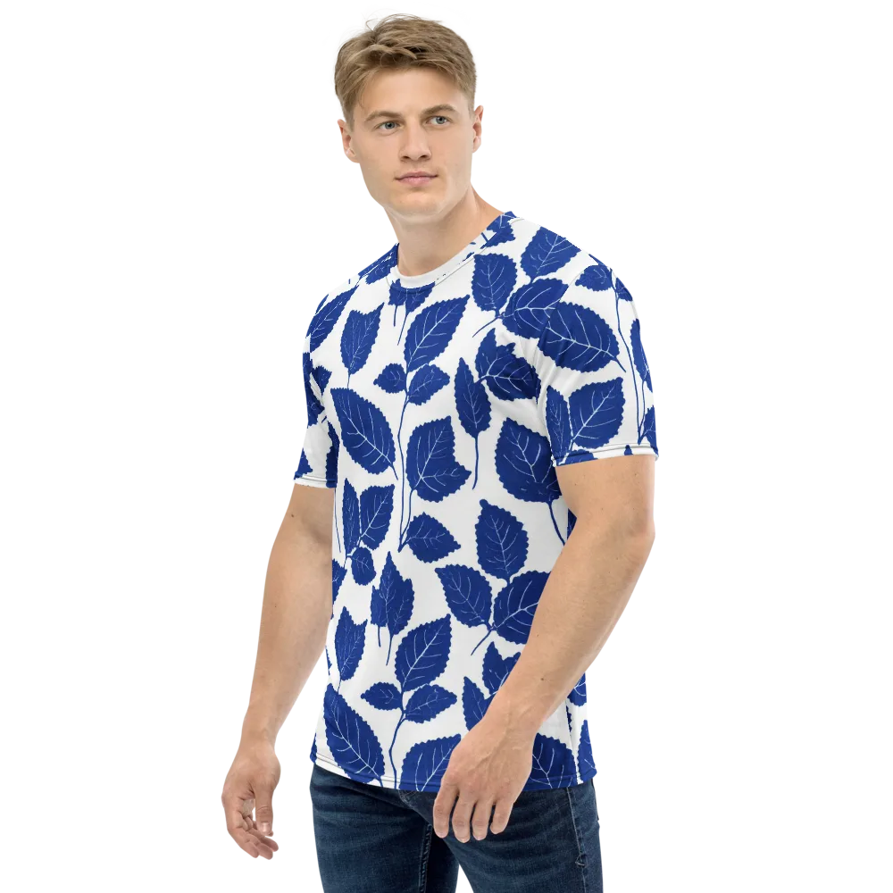Indigo Leaves on Men's Crew Neck T-Shirt — Left