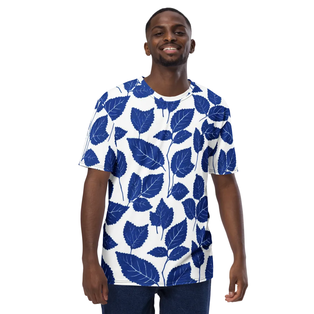 Indigo Leaves on Men's Crew Neck T-Shirt — Front