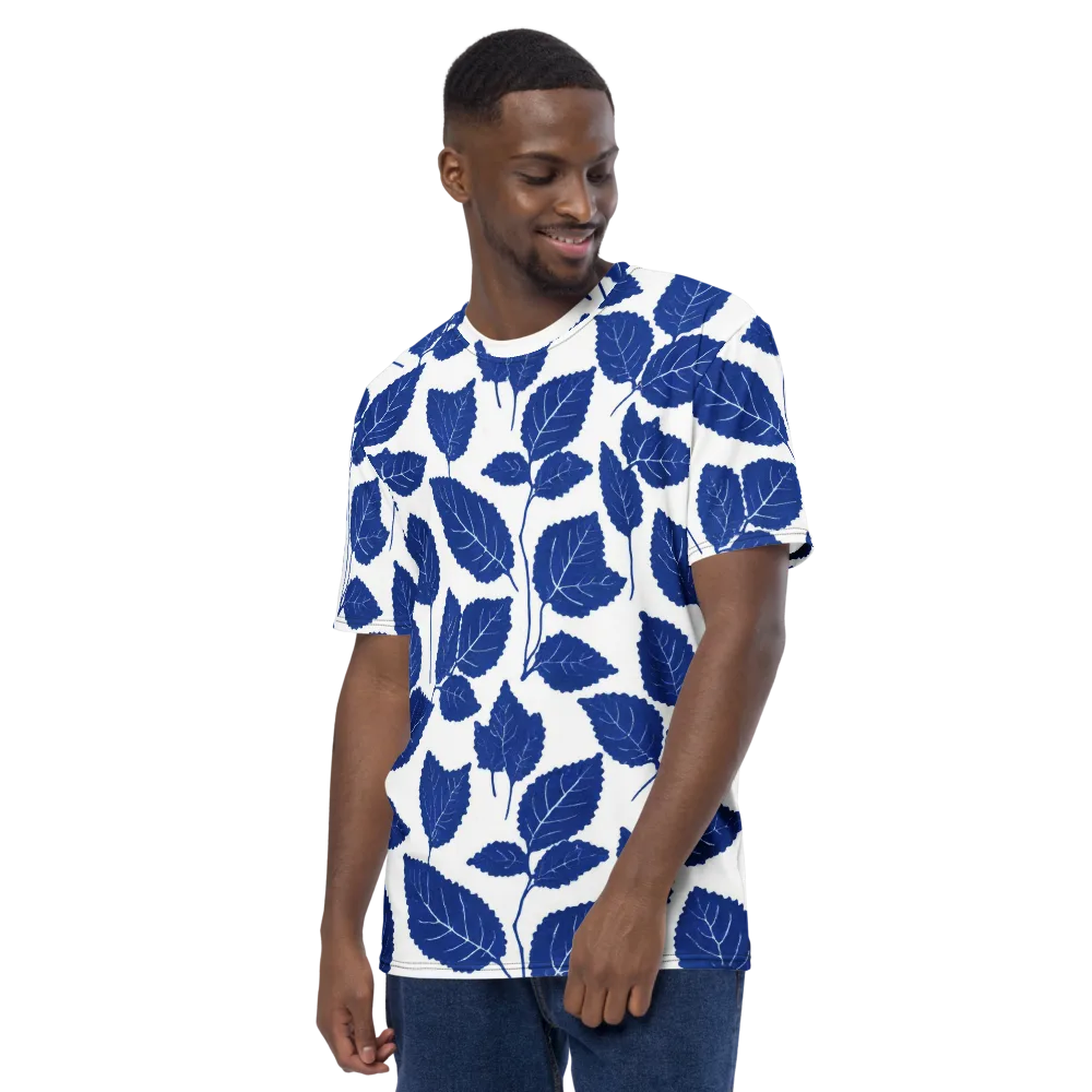 Indigo Leaves on Men's Crew Neck T-Shirt — Left