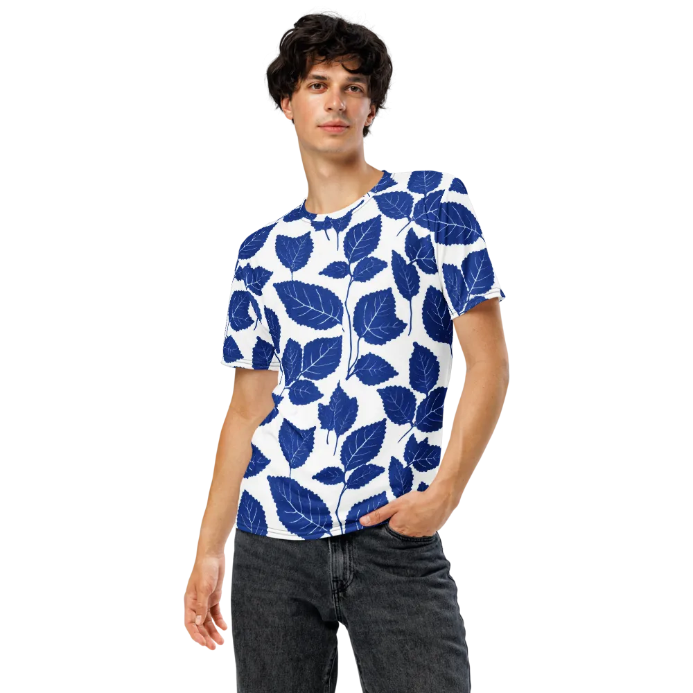 Indigo Leaves on Men's Crew Neck T-Shirt — Front