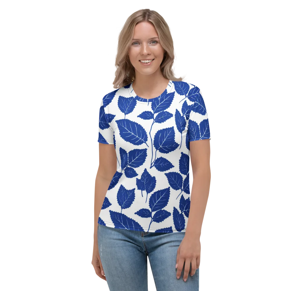 Indigo Leaves on Women's Crew Neck T-Shirt — Front