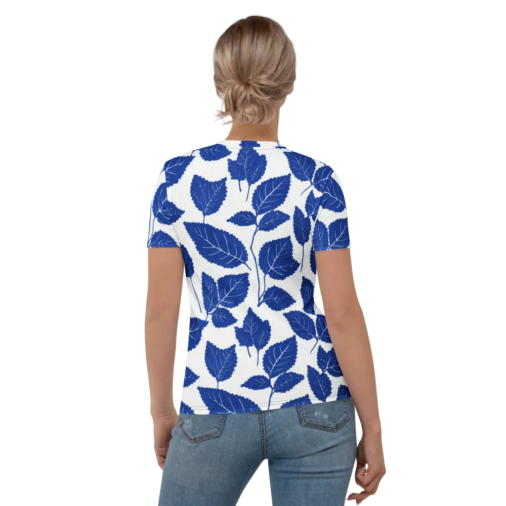 Indigo Leaves on Women's Crew Neck T-Shirt — Back