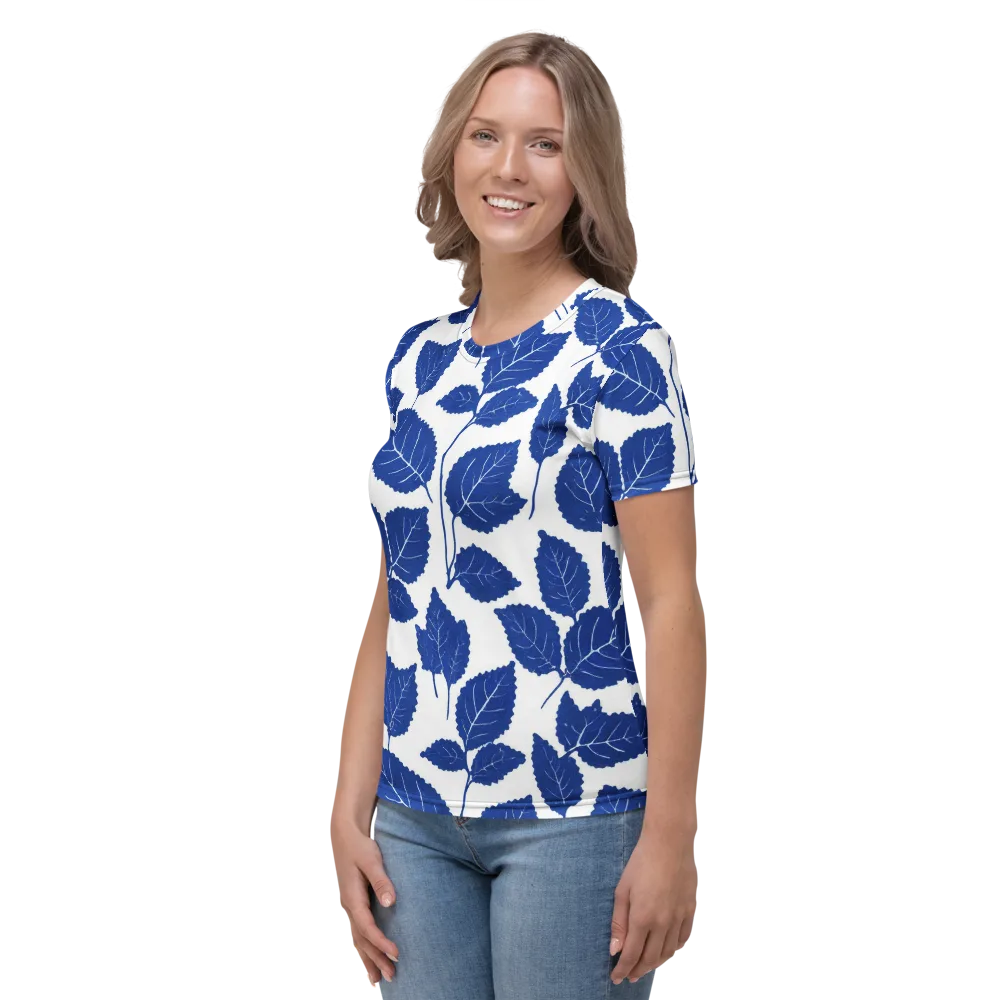 Indigo Leaves on Women's Crew Neck T-Shirt — Left