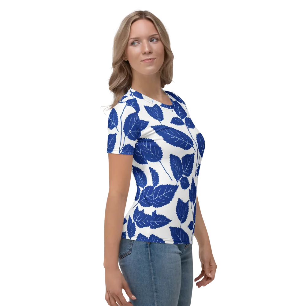 Indigo Leaves on Women's Crew Neck T-Shirt — Right