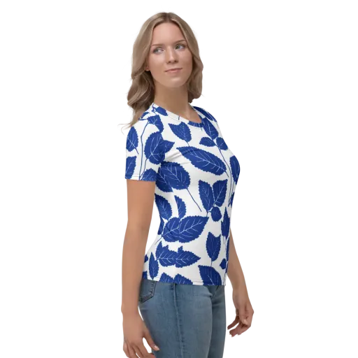 Indigo Leaves on a Women's Crew Neck T-Shirt