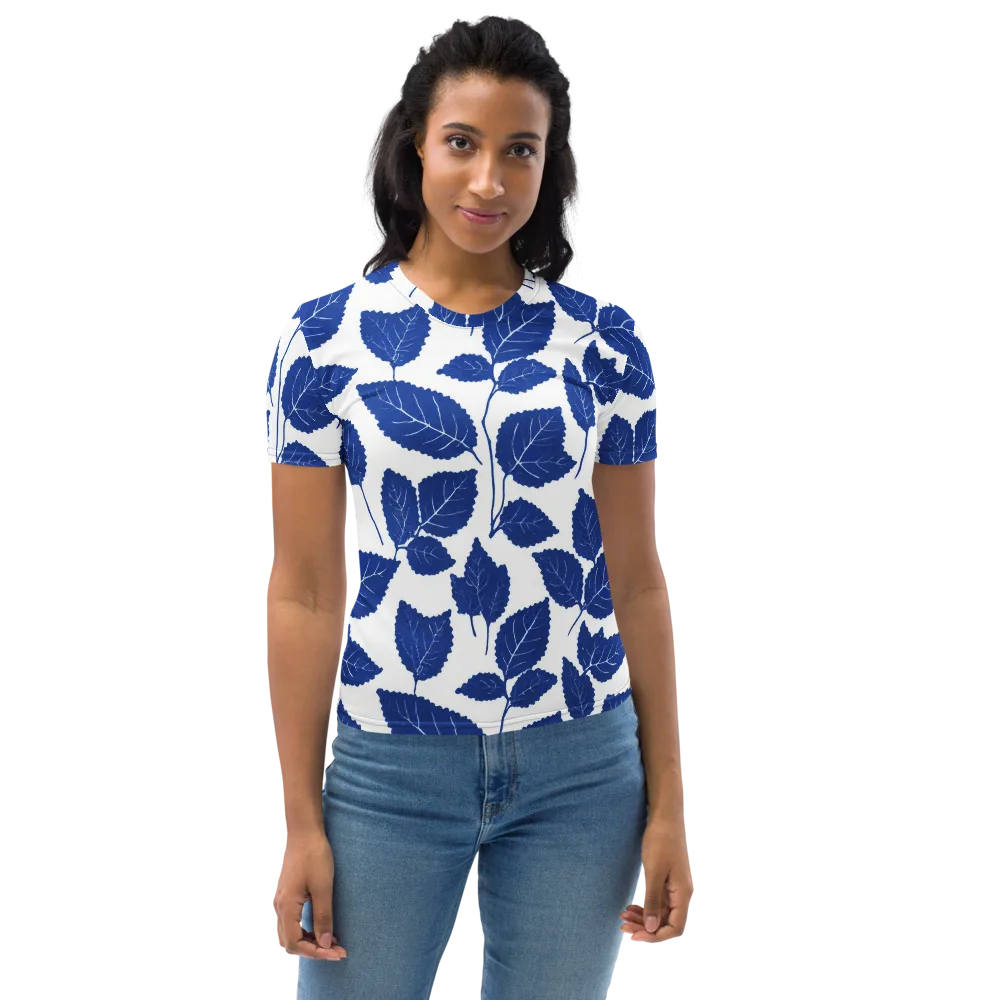 Indigo Leaves on Women's Crew Neck T-Shirt — Front