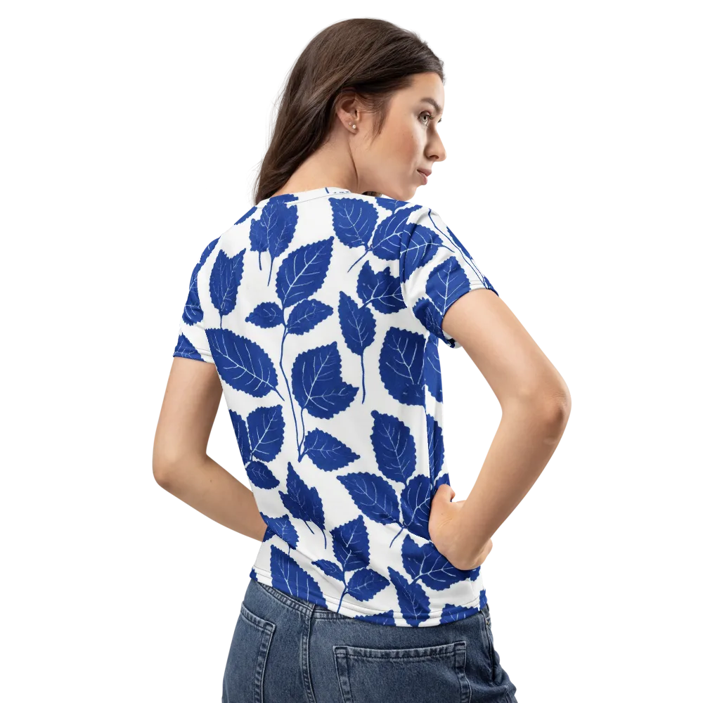 Indigo Leaves on Women's Crew Neck T-Shirt — Back