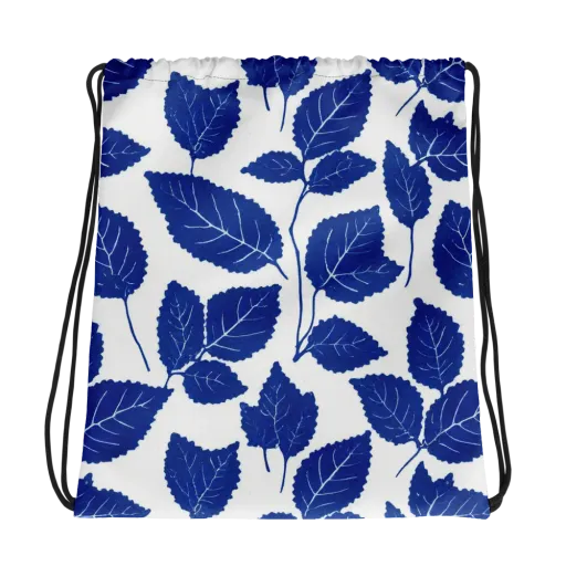 Indigo Leaves on a Drawstring Bag