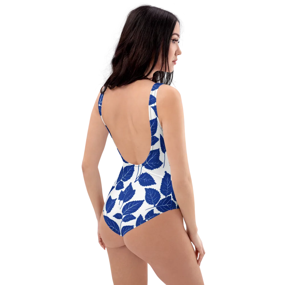 Indigo Leaves on One-Piece Swimsuit — Right Back