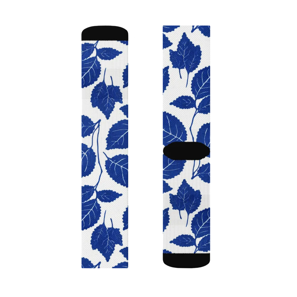 Indigo Leaves on Socks — Right Sock