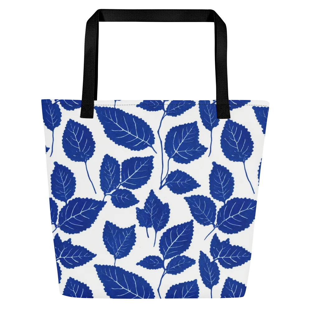 Indigo Leaves on Large Tote Bag W/ Pocket — Front