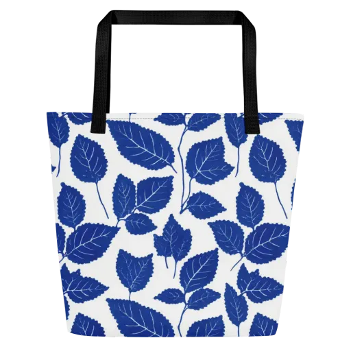 Indigo Leaves on a Large Tote Bag W/ Pocket