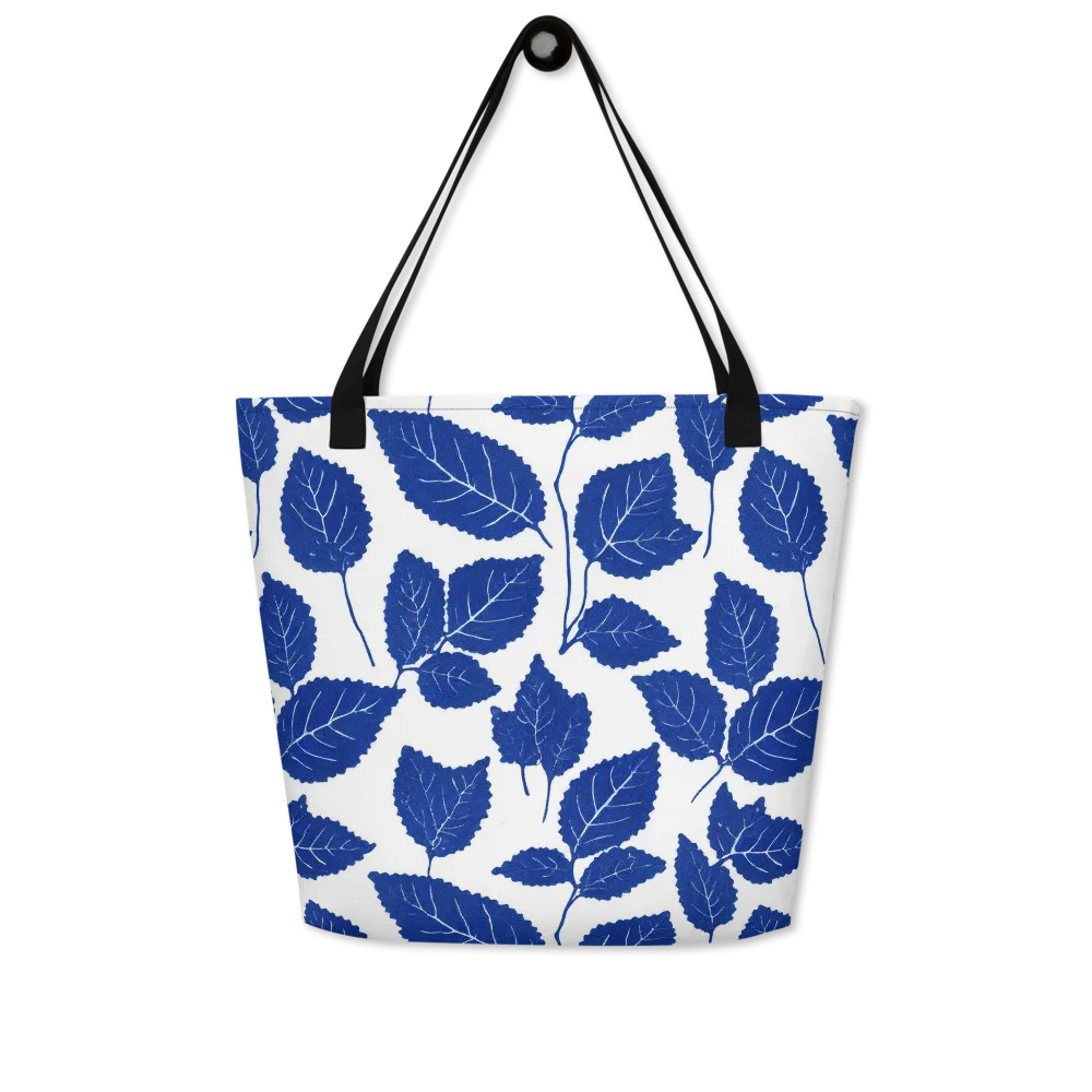 Indigo Leaves on Large Tote Bag W/ Pocket — Front