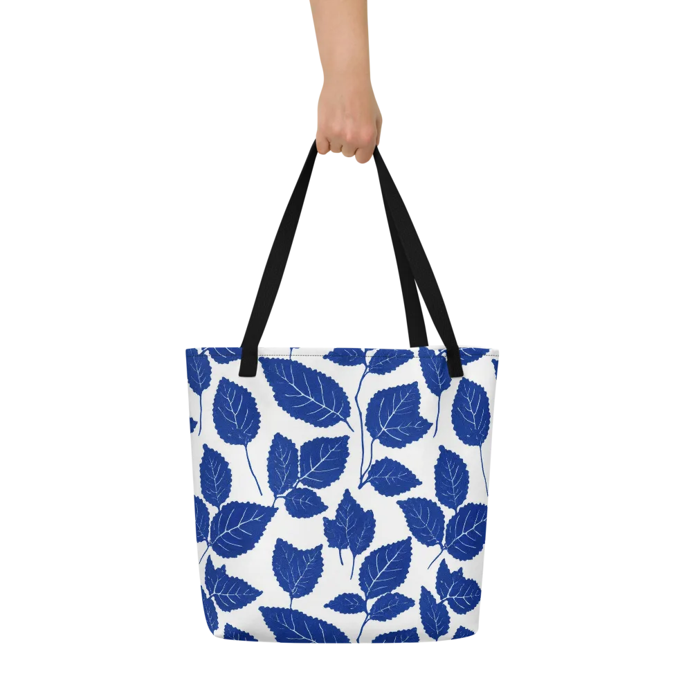 Indigo Leaves on Large Tote Bag W/ Pocket — Front