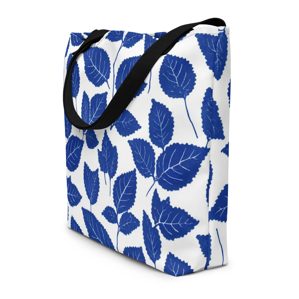 Indigo Leaves on Large Tote Bag W/ Pocket — Front