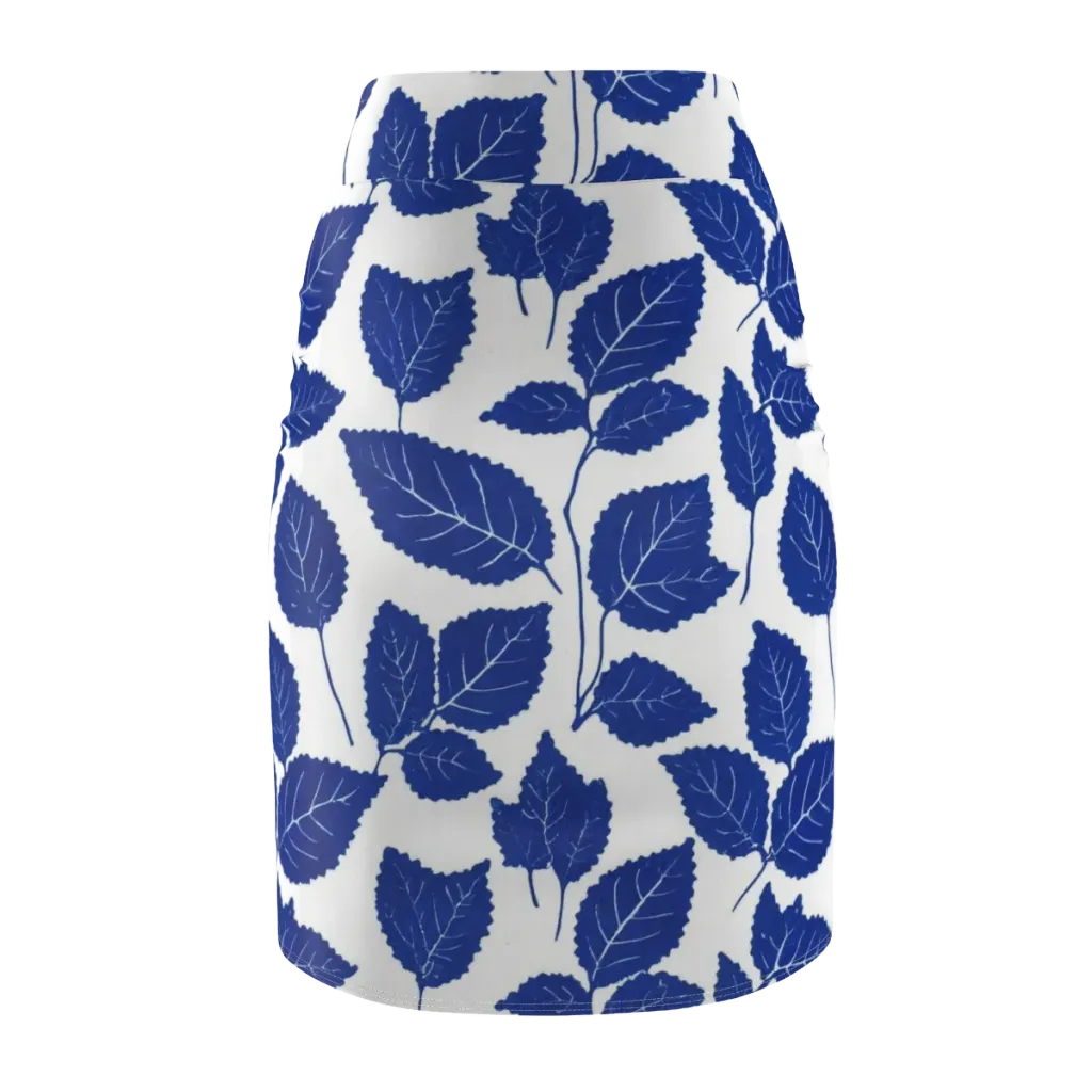 Indigo Leaves on Pencil Skirt — Back