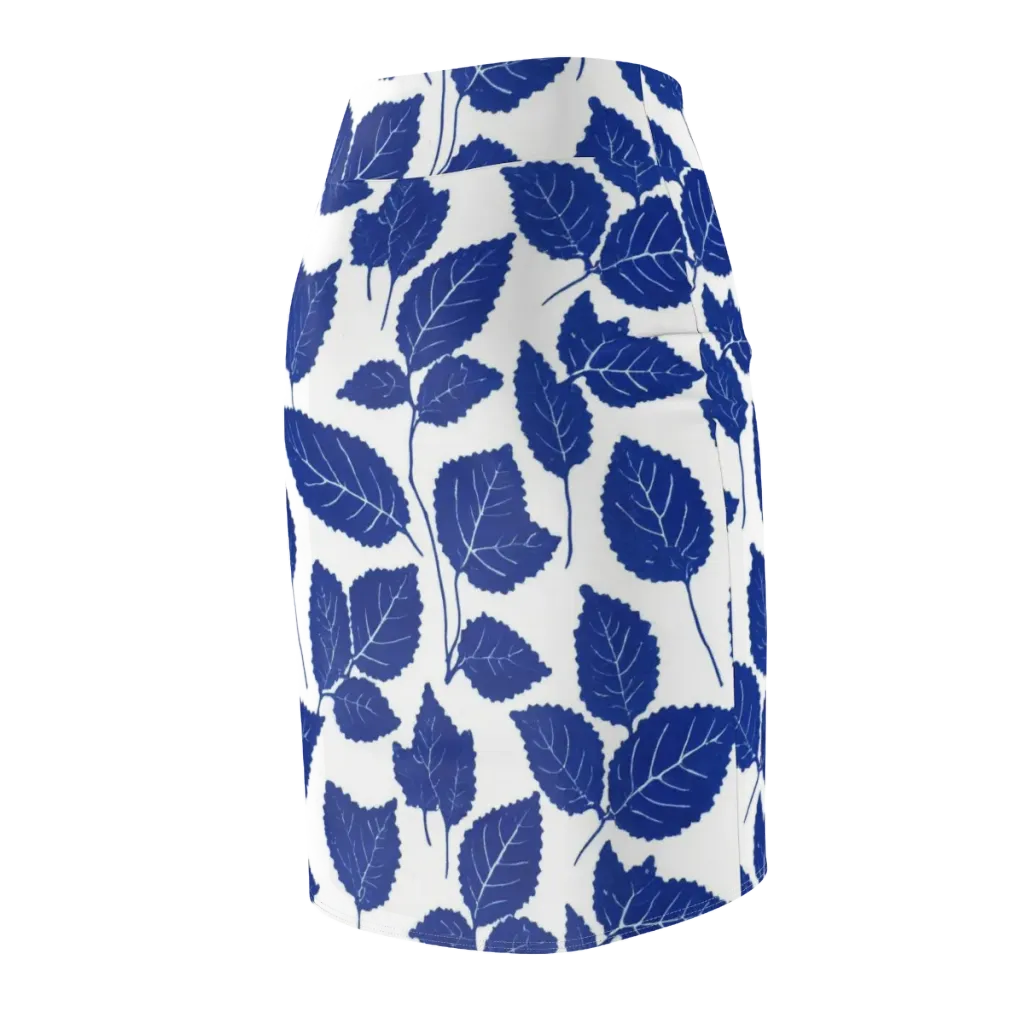 Indigo Leaves on Pencil Skirt — Back Side
