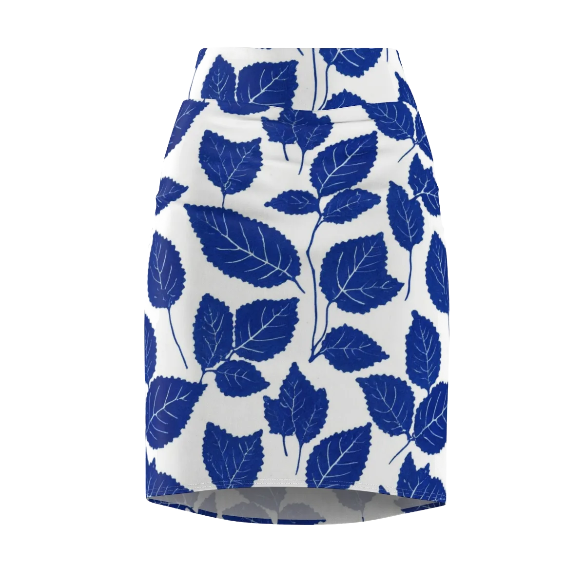 Indigo Leaves on Pencil Skirt — Front