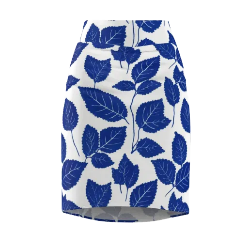 Indigo Leaves on a Pencil Skirt