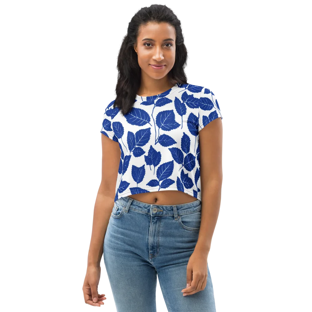Indigo Leaves on Crop Tee — Front