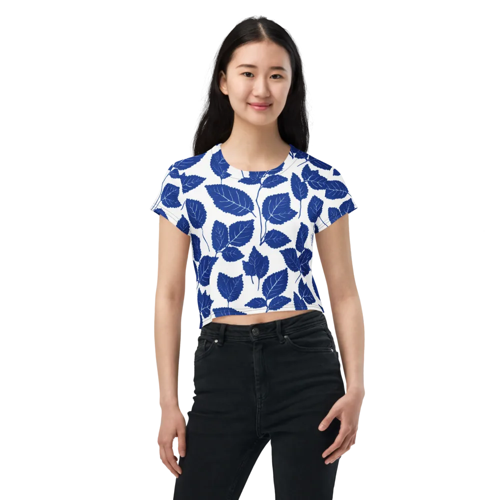 Indigo Leaves on Crop Tee — Front
