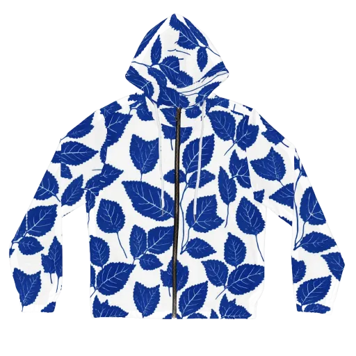 Indigo Leaves on a Women's Full-Zip Hoodie