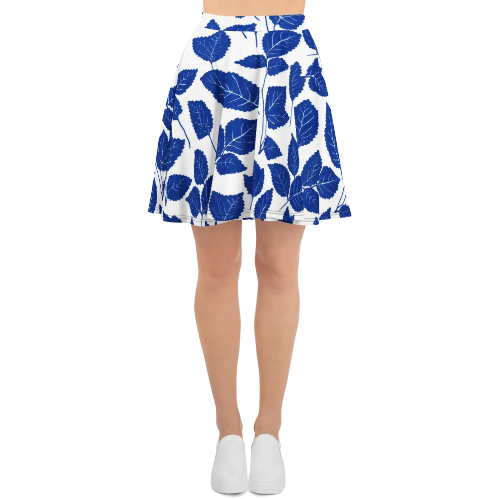 Indigo Leaves on Skater Skirt — Front