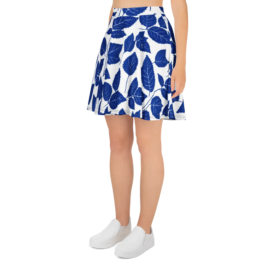 Indigo Leaves on Skater Skirt — Left