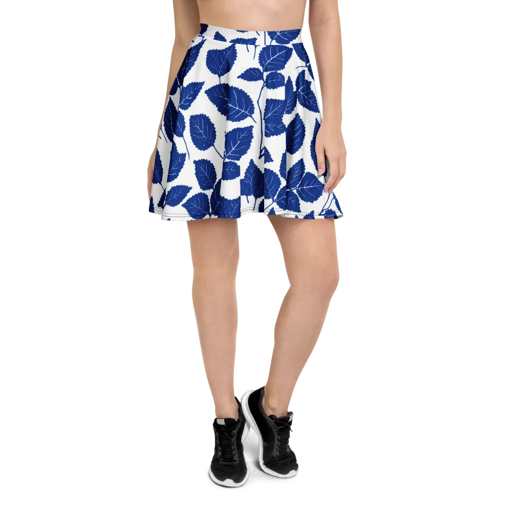 Indigo Leaves on Skater Skirt — Front