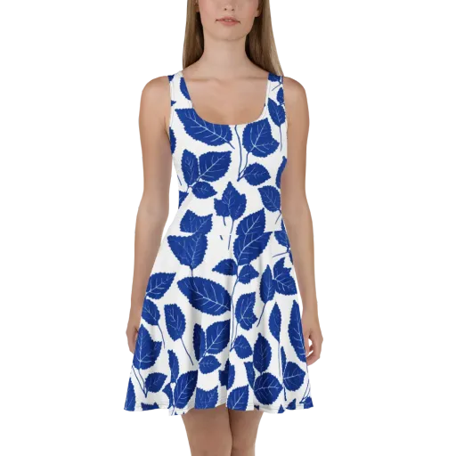 Indigo Leaves on a Skater Dress