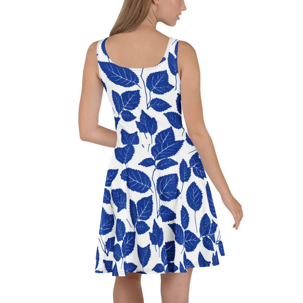 Indigo Leaves on Skater Dress — Back