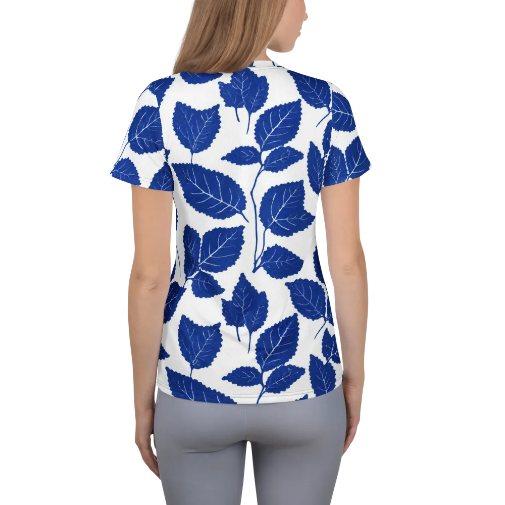Indigo Leaves on Women's Athletic T-Shirt — Back