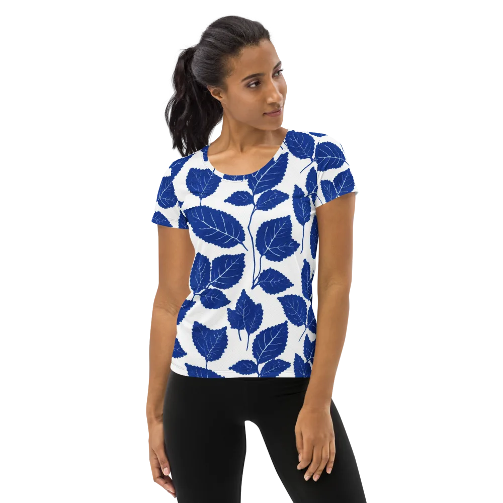 Indigo Leaves on Women's Athletic T-Shirt — Front