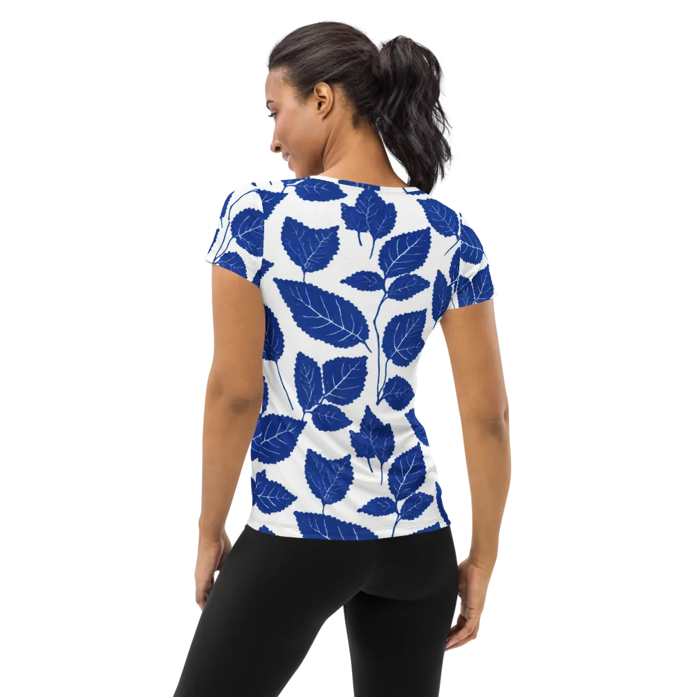 Indigo Leaves on Women's Athletic T-Shirt — Back