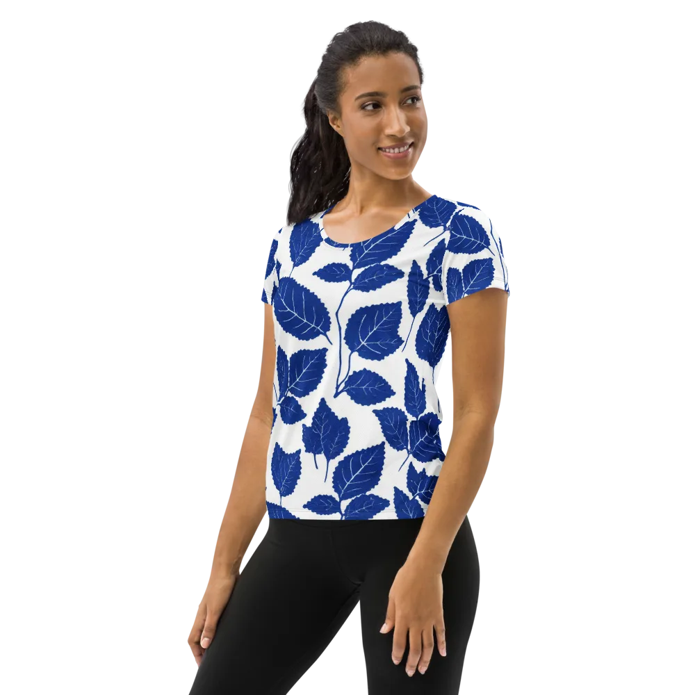 Indigo Leaves on Women's Athletic T-Shirt — Left
