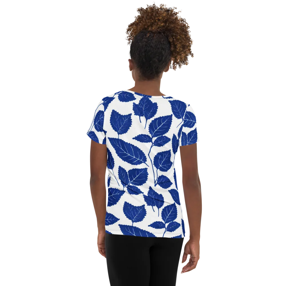 Indigo Leaves on Women's Athletic T-Shirt — Back