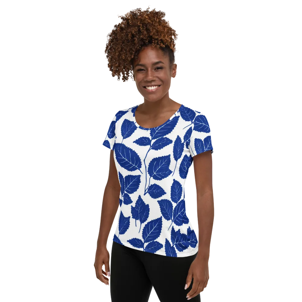 Indigo Leaves on Women's Athletic T-Shirt — Left
