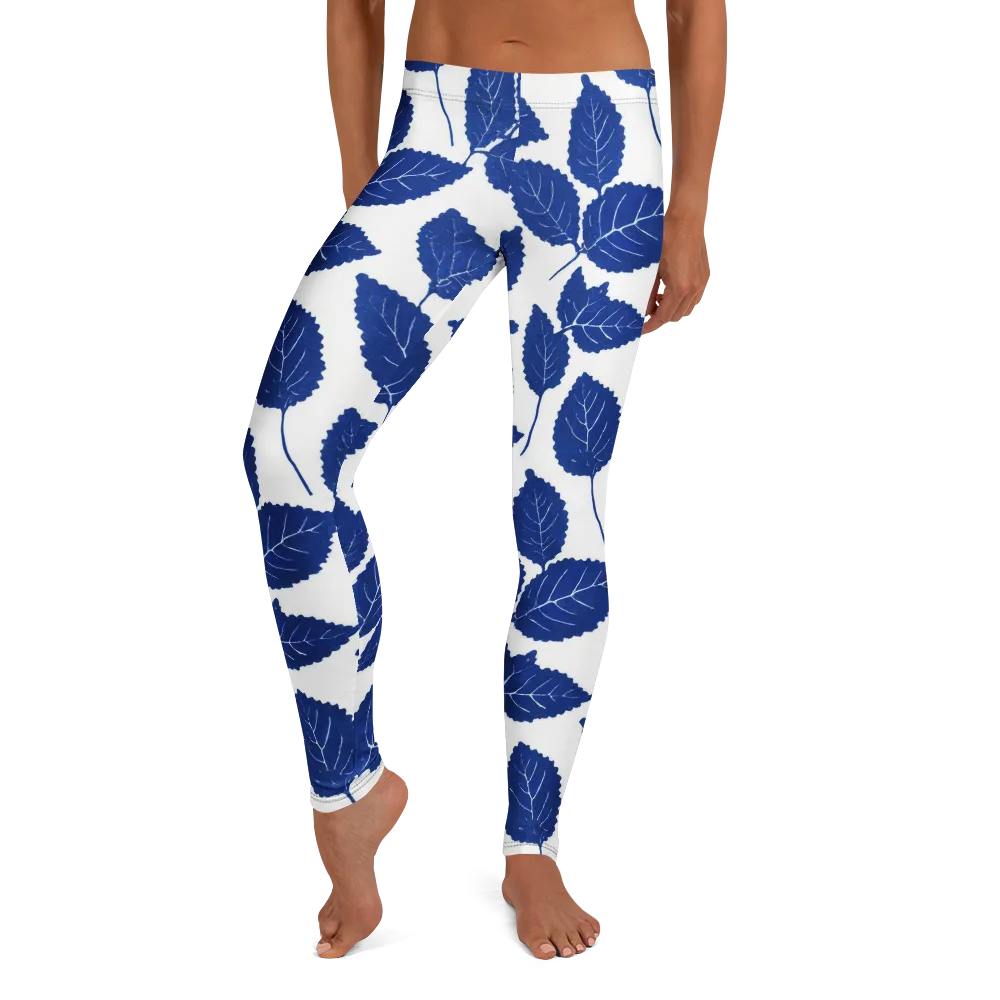 Indigo Leaves on Leggings — Front