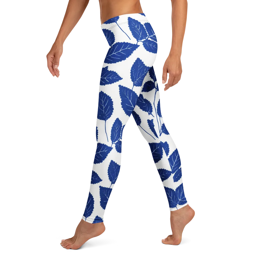 Indigo Leaves on Leggings — Left