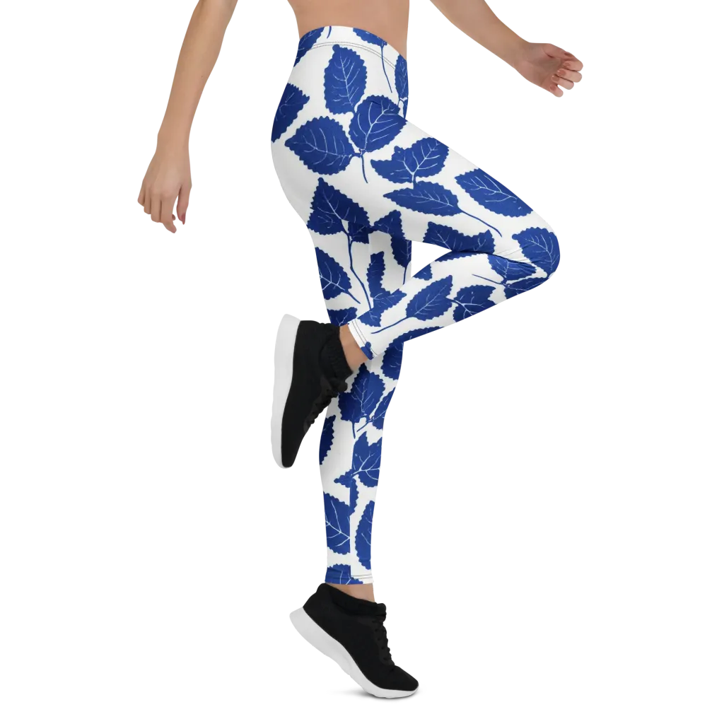 Indigo Leaves on Leggings — Right