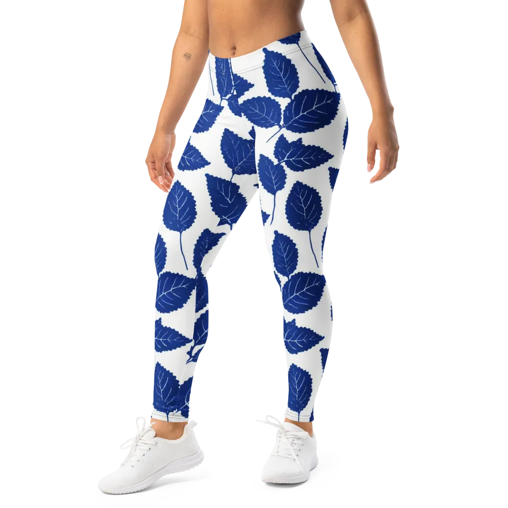 Indigo Leaves on Leggings — Left Front