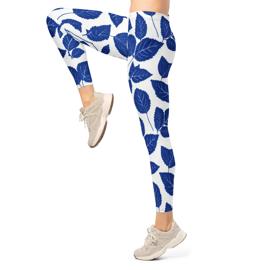 Indigo Leaves on Leggings — Left