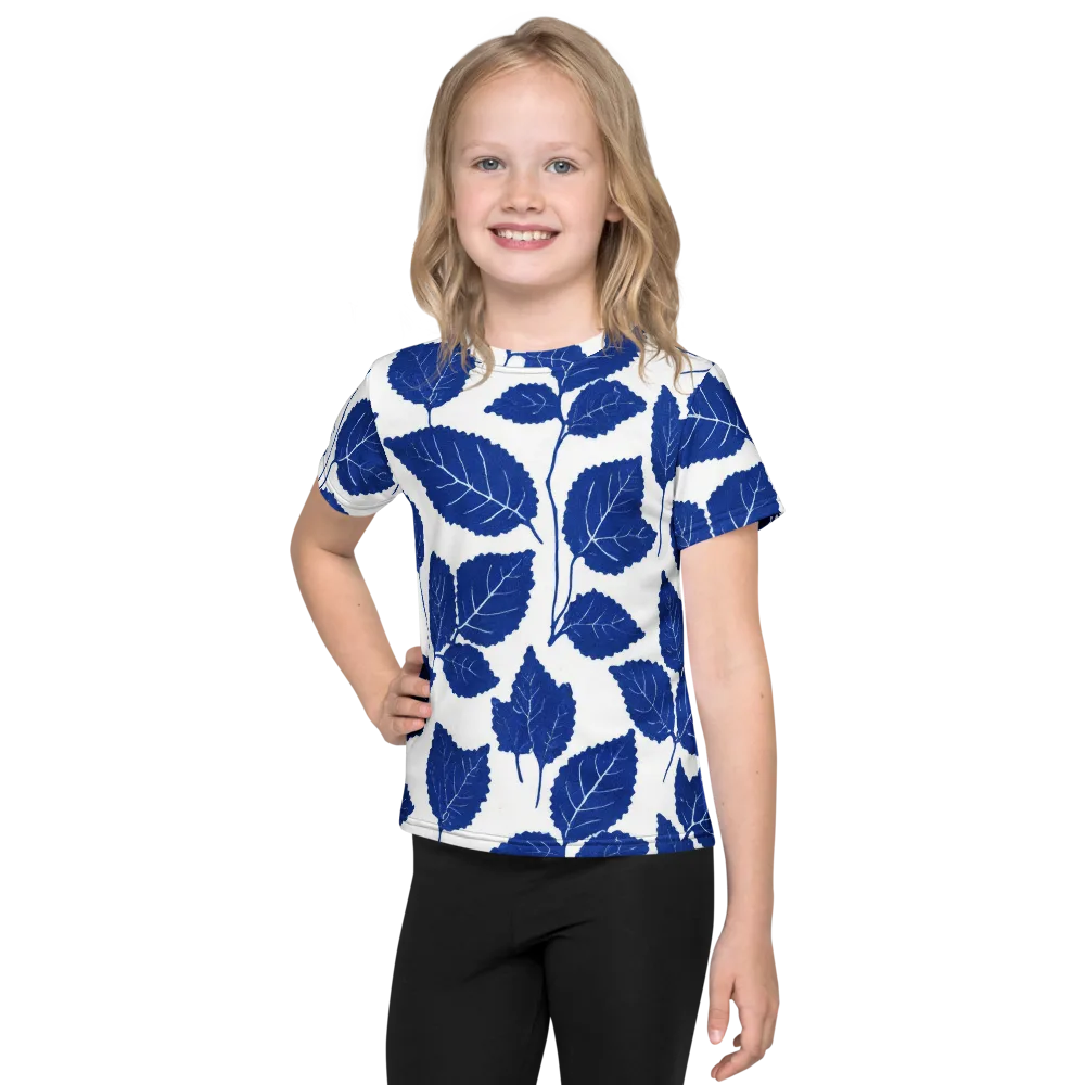 Indigo Leaves on Kids Crew Neck T-Shirt — Front