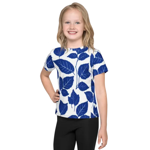 Indigo Leaves on a Kids Crew Neck T-Shirt